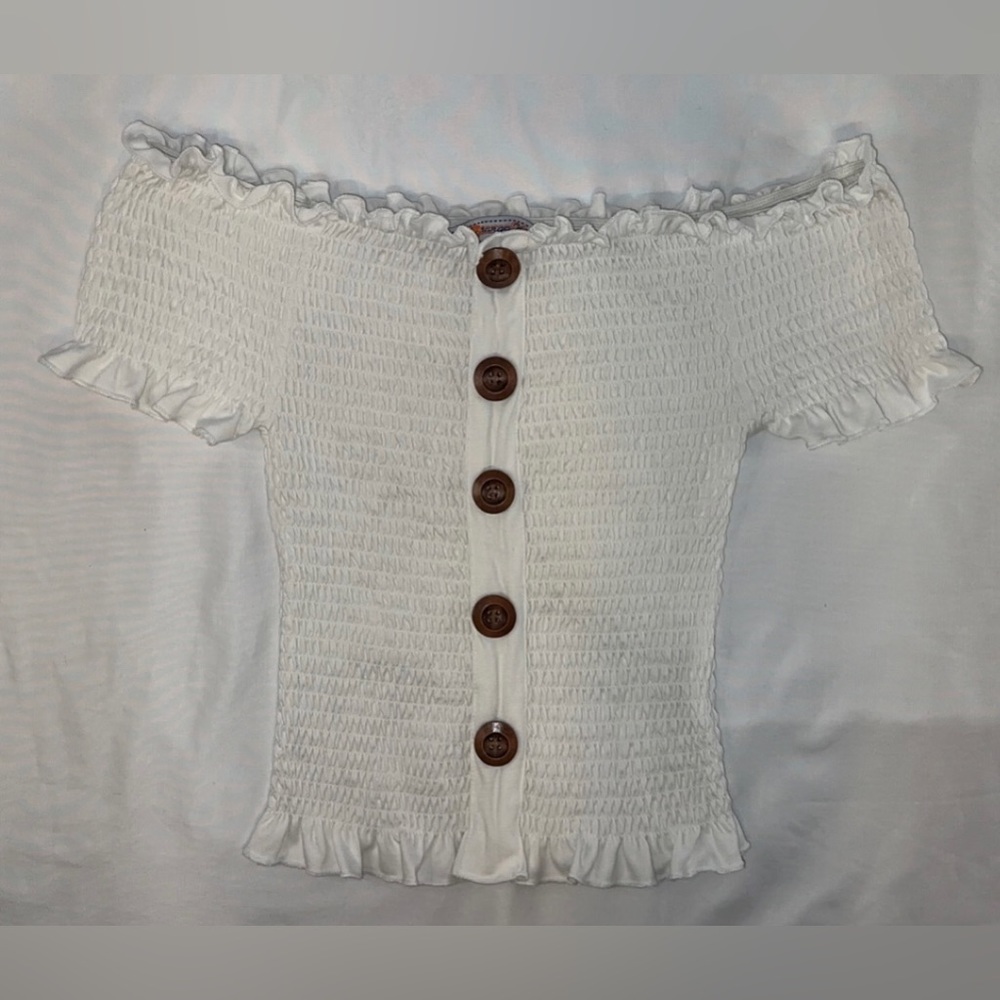 Range Kiss Crop Top Shirt Blouse With Buttons